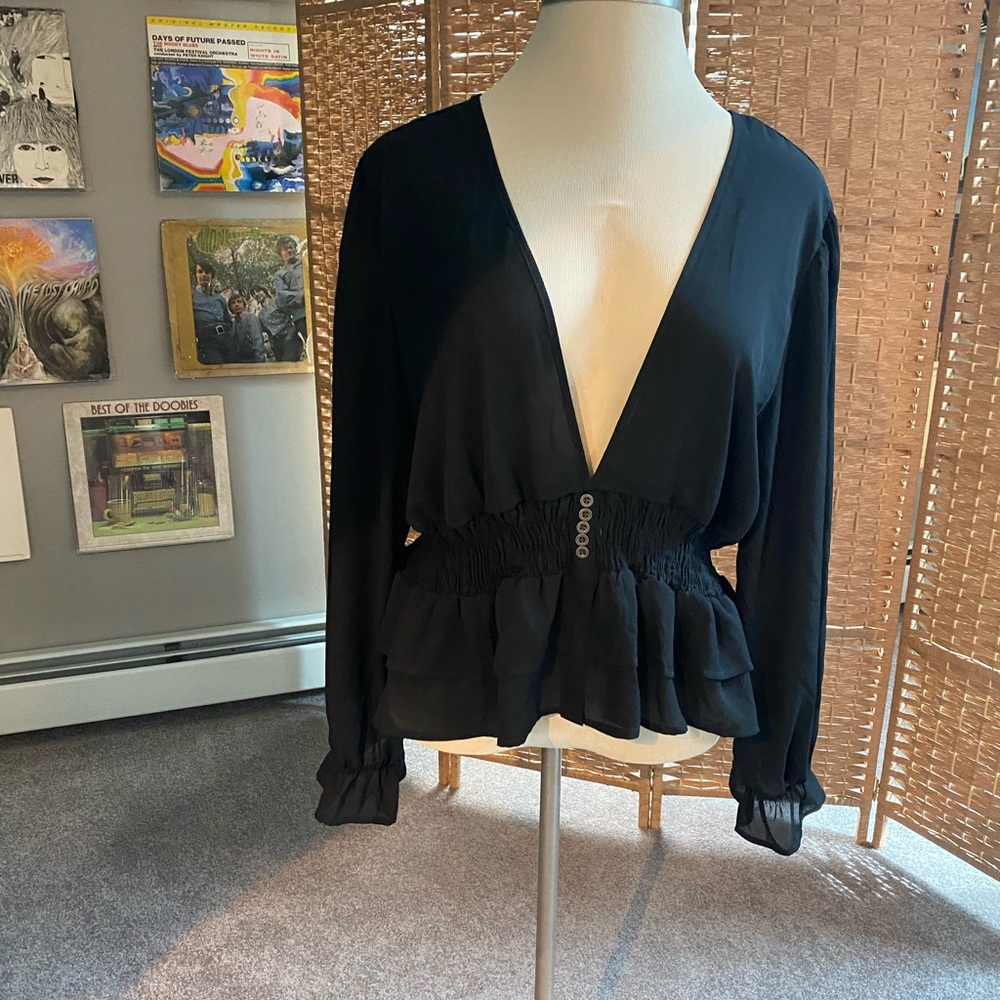 Deep vneck cropped long sleeve top